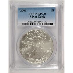 2006 AMERICAN SILVER EAGLE, PCGS MS-70 PERFECT!