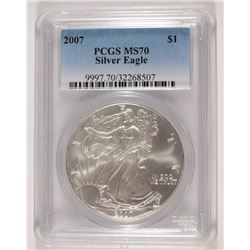 2007 AMERICAN SILVER EAGLE, PCGS MS-70 PERFECT!