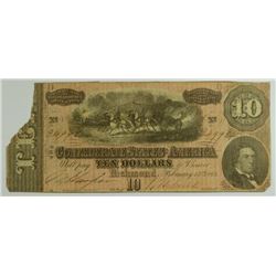 1864 $10 CONFEDERATE STATES OF AMERICA NOTE