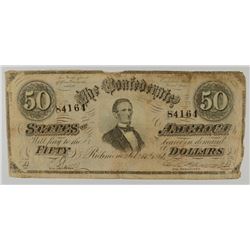 1864 $50 CONFEDERATE STATES OF AMERICA NOTE