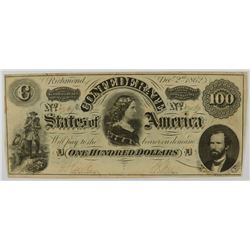 1862 $100 CONFEDERATE STATES OF AMERICA NOTE F/VF (T-49)