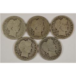 (5) BARBER QUARTERS (1900-O, 1904-O, 1905, 1912-S, 1915-S)