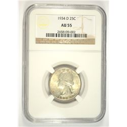 1934-D WASHINGTON QUARTER NGC AU-55