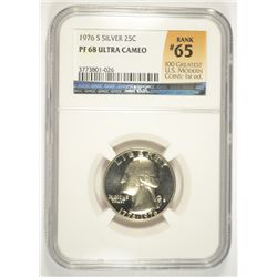 1976-S SILVER PROOF WASHINGTON QUARTER NGC PF-68 UC (RANK #65 100 GREATEST US