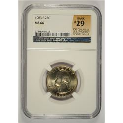 1983 WASHINGTON QUARTER NGC MS-66 (RANK #29 100 GREATEST US MODERN COINS 1ST ED)