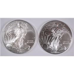 2010 & 2015 AMERICAN SILVER EAGLES, GEM BU