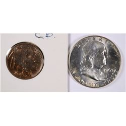 1938-D BUFFALO NICKEL BU & 1963 -D FRANKLIN HALF BU