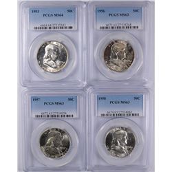 4 - PCGS FRANKLIN HALF DOLLARS; 1953 MS64 & 1956, '57, '58  MS63