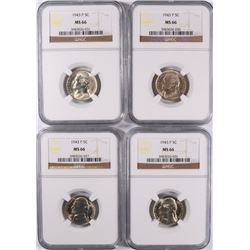 4 - 1943 P JEFFERSON SILVER NICKELS  ALL NGC MS66