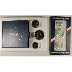 1 EACH - 1976 3pc SILVER BICENTENNIAL SETS, BU & PROOF w BOX / COA