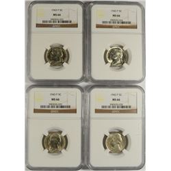 4 - 1943 P JEFFERSON SILVER NICKEL NGC MS66