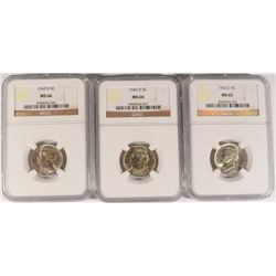 3 - 1943 D JEFFERSON SILVER NICKELS, 2-NGC MS66 & 1-NGC MS65