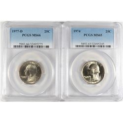 ( 2 ) PCGS GRADED WASHINGTON QUARTERS: 1974 MS-65 & 1977-D MS-66
