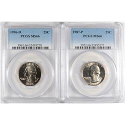 ( 2 ) PCGS GRADED WASHINGTON QUARTERS: 1987-P MS-66 & 1996-D MS-66