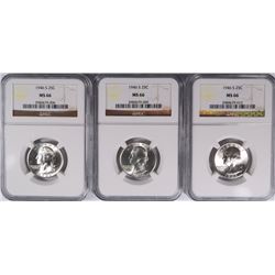 LOT OF ( 3 ) 1946-S WASHINGTON QUARTERS, NGC MS-66