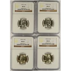 LOT OF ( 4 ) 1950-D WASHINGTON QUARTERS, NGC MS-65