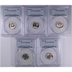 ( 5 ) 1946-D ROOSEVELT DIMES, PCGS MS-65 FB