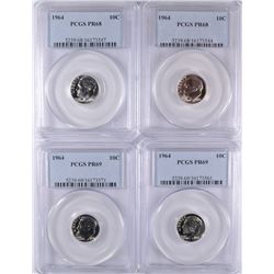 4-PCGS GRADED ROOSEVELT DIMES: 2 1964 PROOF-68 & 2 1964 PROOF-69