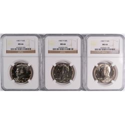 LOT OF ( 3 ) 1987 KENNEDY HALF DOLLARS, NGC MS-66