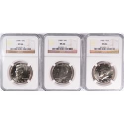 LOT OF ( 3 ) 1988 KENNEDY HALF DOLLARS, NGC MS-6  6