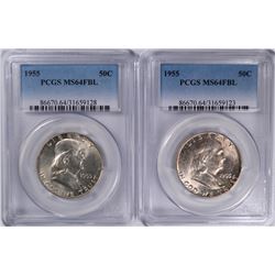 ( 2 ) 1955 FRANKLIN HALF DOLLARS, PCGS MS-64 FBL