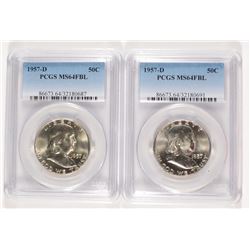 ( 2 ) 1957-D FRANKLIN HALF DOLLARS, PCGS MS-64 FBL