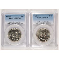 ( 2 ) 1958-D FRANKLIN HALF DOLLARS, PCGS MS-64 FBL