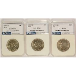 1937 BOONE P-D-S COMMEMORATIVE HALF DOLLAR SET, PCI MS-66