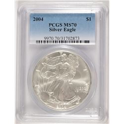 2004 AMERICAN SILVER EAGLE, PCGS MS-70!