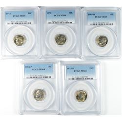 (5) ROOSEVELT DIMES PCGS GRADED (69-D, 72, 73, 75-D, 84)