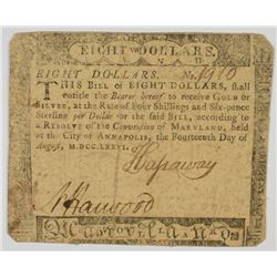 1776 $8 (MARYLAND) COLONIAL CURRENCY VF/XF