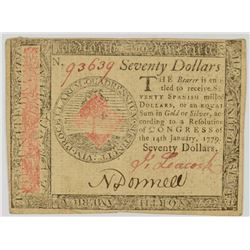 1779 $70 CONTINTAL CURRENCY XF/AU