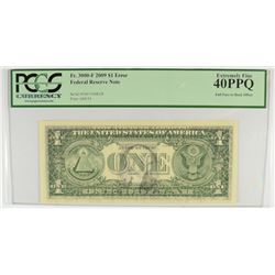 2009 $1 FEDERAL RESERVE NOTE (MAJOR MINT ERROR-FULL FACE TO BANK OFFSET) PCGS 40