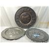 Image 1 : LOT 3 METAL EMBOSSED PLATES & PEWTER PLATE
