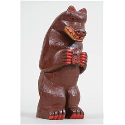 Northwest Coast Carved Bear Holding Spirit 9 3/4" H.  Good Condition