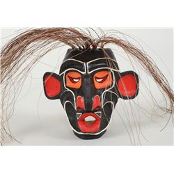 Miniature D'sonoqua Mask Pendant Carved by Earl Wadhams 3"x 3 1/4"  Fine Condition