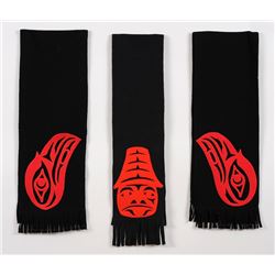 Three Northwest Coast Applique Work Scarves 21"x 61"  Good Condition