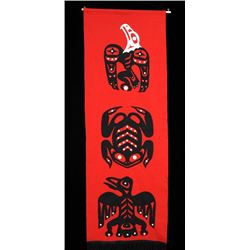 Northwest Coast Applique Work Wall Hanging Decorated with Eagle, Frog and Whale 21"x 61"  Good Condi