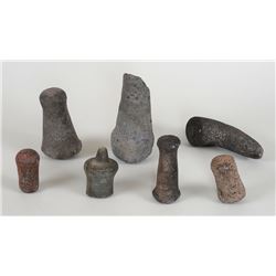 Five Stone Mauls and Two Stone Maul Fragments 2 3/4" L. - 6 1/2" L. - Phil Thiemer Collection