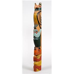 Nuu-chah-nulth Totem Carved with Thunderbird, Frog and Bear ca. 1930's 18 1/2" H.  Good Condition