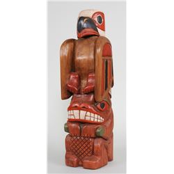 Northwest Coast Totem Carved with Eagle and Beaver by Jerry Johnson Victoria, B.C. 25" H. 7" W.  Goo