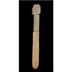 Inuit Carved Wooden Snow Knife with Bear Handle 11 1/2" L. 1 3/4" W.  Good Condition