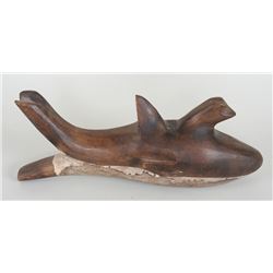 Makah Carved Rattle Depicting a Whale and Wolf 12 1/4" L. 4 1/2" H.  Good Condition