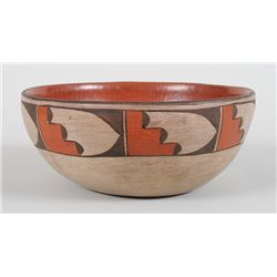 Zia Pottery Bowl with Mountain and Feather Design ca. 1960's -1980's - Artist Unknown 9" D. 4" H.  G
