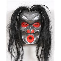Northwest Coast Alder D'sonoqua Mask Carved by Frank Charlie 10" H. 9" W.  Good Condition