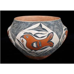 Acoma Pottery Bowl with Parrot Design 11" D. 7 1/2" H.  Good Condition with Minor Scuff Marks
