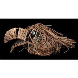 Cedar Bark Eagle Headdress with Wool Liner by Dwayne Bell 22" L. 9 1/2" H.  Good Condition