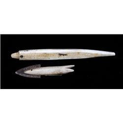Inuit Walrus Ivory Toggle 7" L. and a Harpoon Head 3 1/2" L.  Both in Good Condition NOT ALLOWED TO 