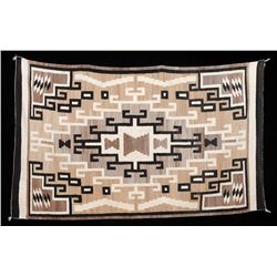 Navajo Rug with Geometric Four Corner Design, Natural Wool Colour 51"x 84"  Good Overall Condition w