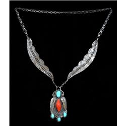 Navajo Silver And Turquoise Necklace 15" L. Closed  Good Condition